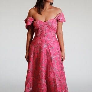 Monique Lhuillier Pink and Silver Floral Dress